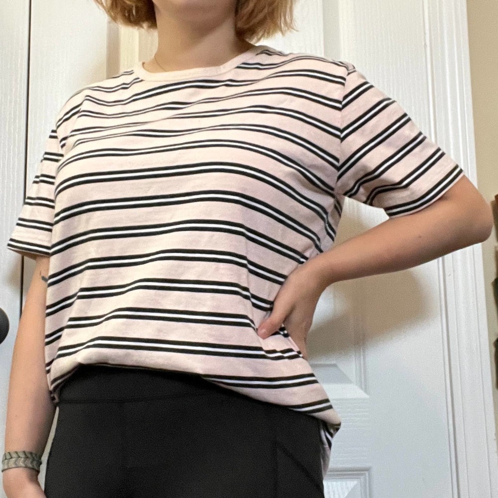 demin & co. pink striped boxy t-shirt